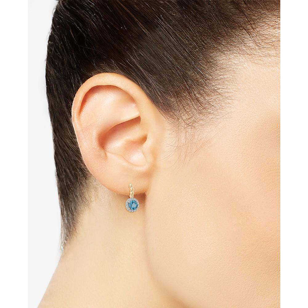 Macy's 3-Pc. Set Blue Topaz (1-3/4 ct. tw) & Diamond Accent Pendant Necklace, Matching Ring & Drop Earrings in 14k Gold-Plated Sterling Silver