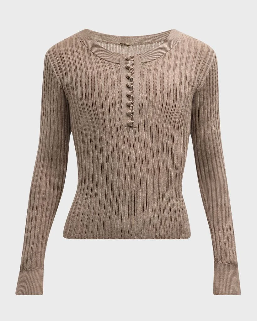 ADAM LIPPES Parker Cashmere-Silk Rib Knit Long-Sleeve Henley Sweater 2