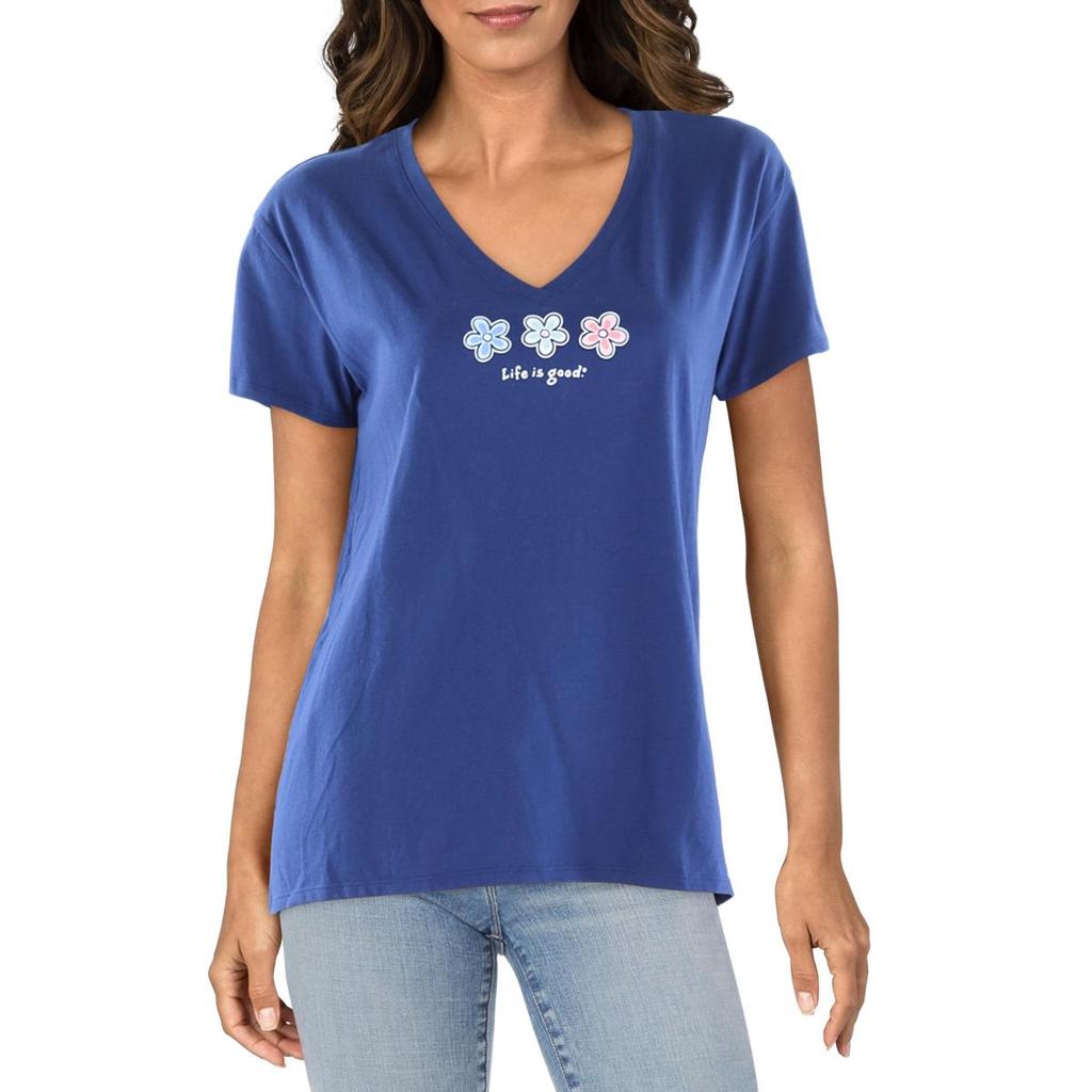 Life is Good Womens Floral Print Cotton Graphic T-Shirt