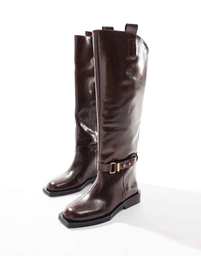 ASOS ASOS EDITION premium leather over the knee riding boots in brown 4