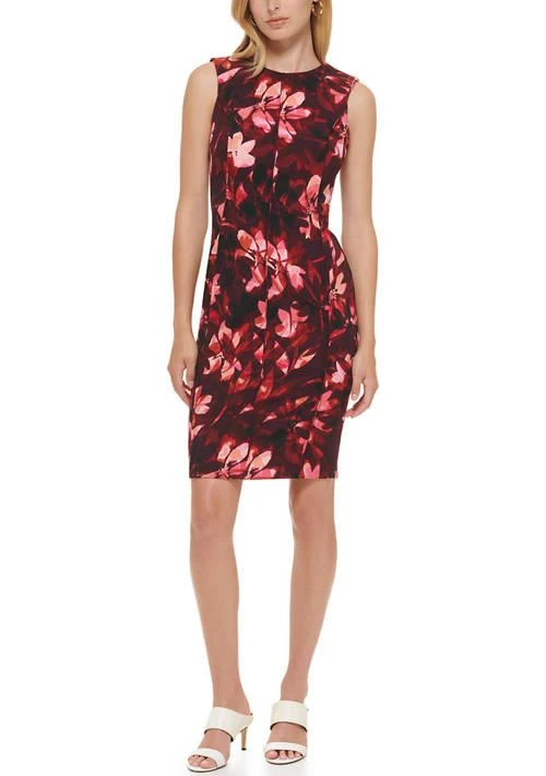 Calvin Klein Klein Womens Sleeveless Round Neck Printed Sheath Dress 1