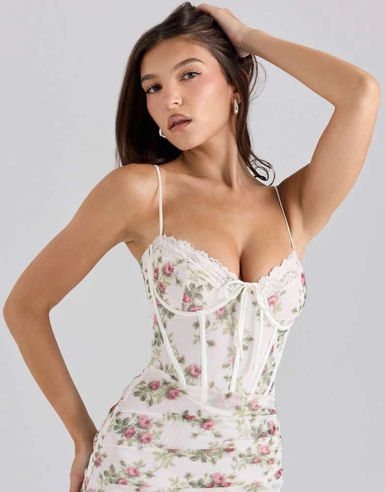 House of CB House of CB Calista print mesh maxi dress in cream rose 2