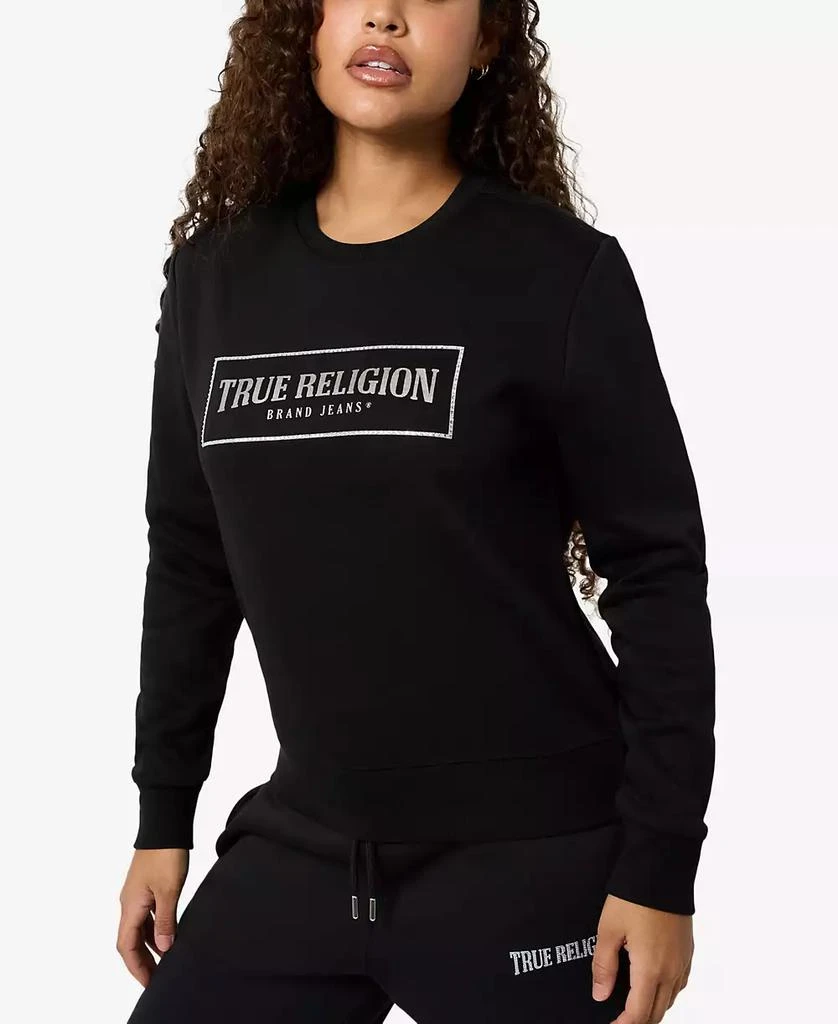 True Religion Women's Crystal Logo Classic Crew Neck Sweatshirt 5
