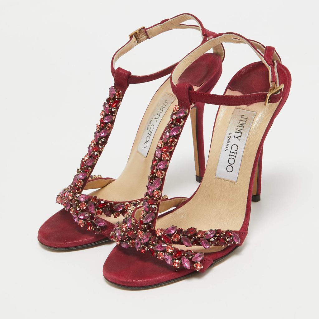 Jimmy Choo Fuchsia Shimmer Suede Crystals Embellished