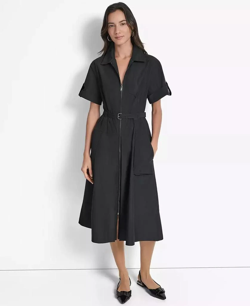 DKNY Women's Zip-Front Belted Commuter Dress 4