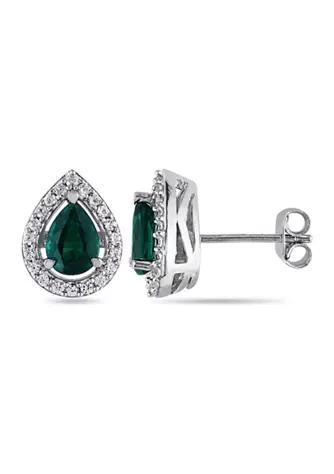 Belk & Co. Co. Lab Created Emerald And White Sapphire Teardrop Stud Earrings In Sterling Silver 1