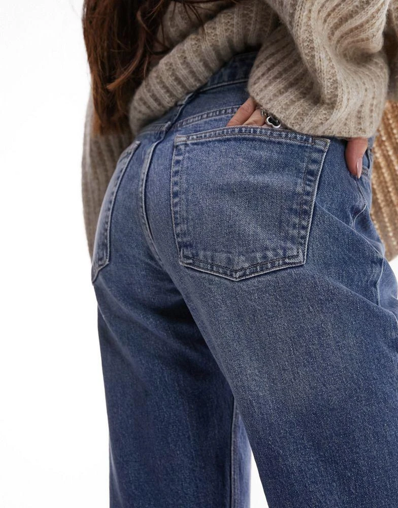 Topshop Topshop mid rise straight cropped jean with raw hems in mid blue 5