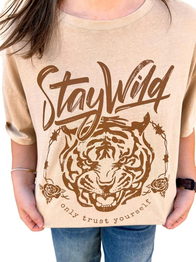 Tres Bien Premium Wash Oversized Stay Wild Tiger Graphic Top 2