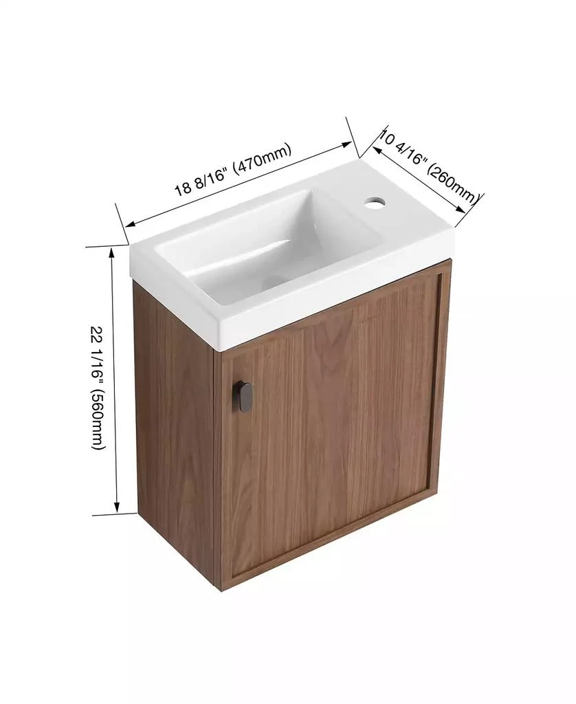 Streamdale Furniture 18.5" Wall-Mount Vanity, Resin Sink, Soft Close, Walnut 6
