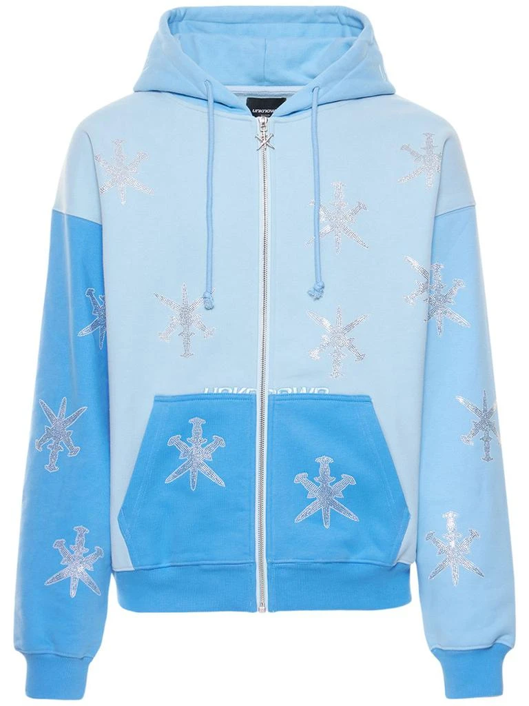 UNKNOWN Blue Mix Rhinestone Dagger Cotton Hoodie 1