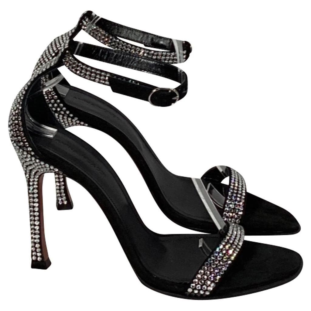 Amina Muaddi Kim Embellished Sandal Heels in Black Suede 1
