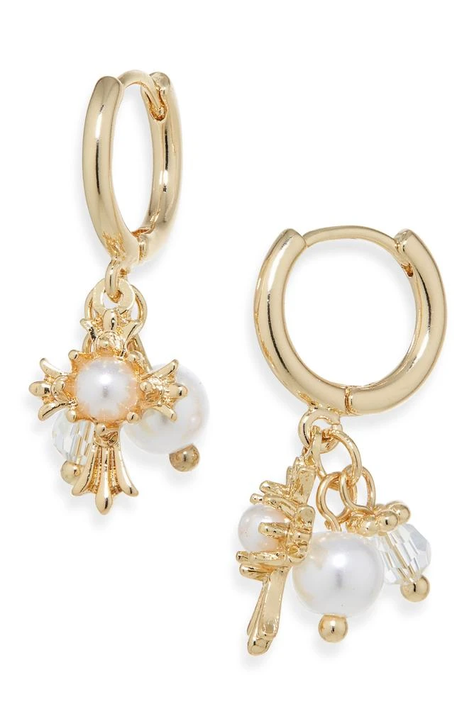 Cara Faux Pearl Charm Hoop Earrings