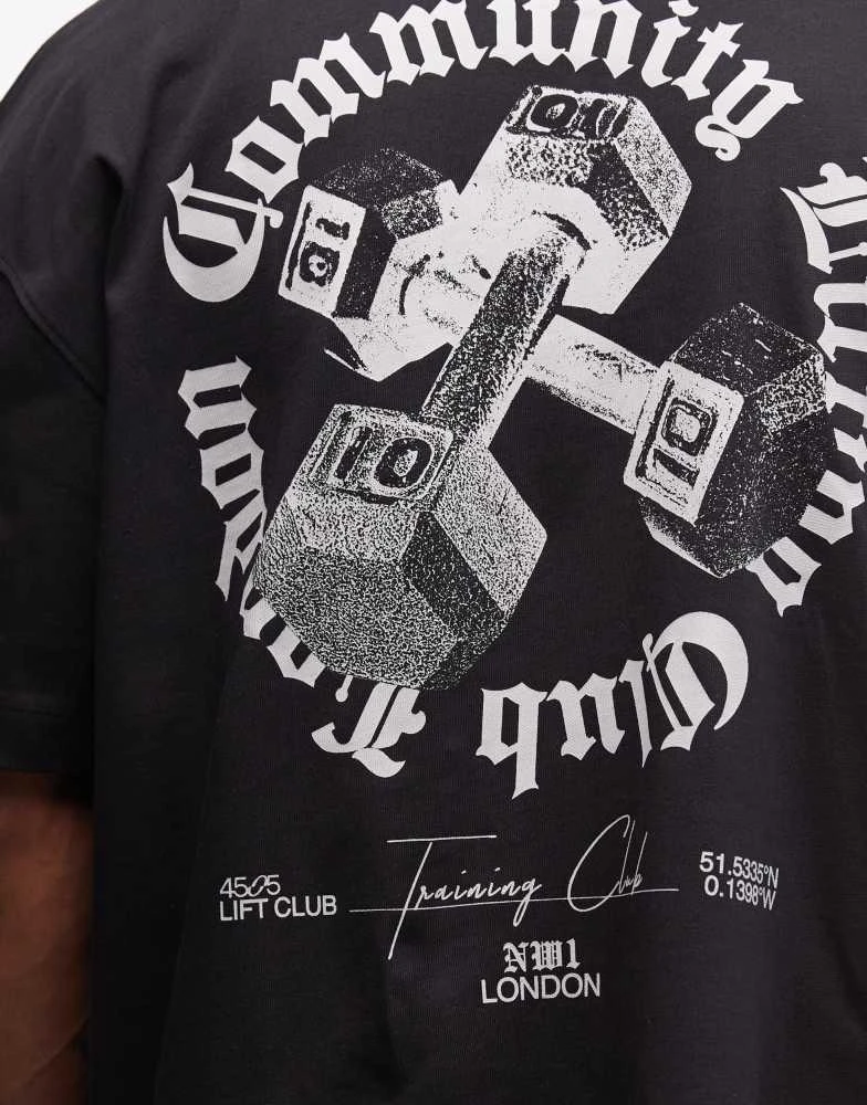 4505 4505 heavyweight cotton oversized t-shirt with back graphic and quick dry finish in black 3