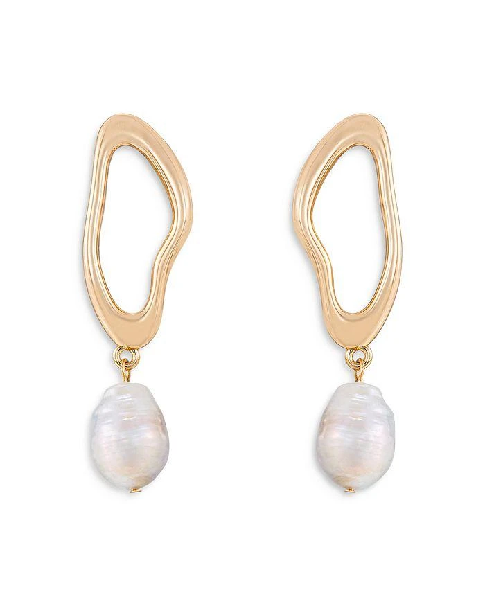 Ettika Jewelry Oval Baroque Pearl Drop Earrings in 18K Gold Plated