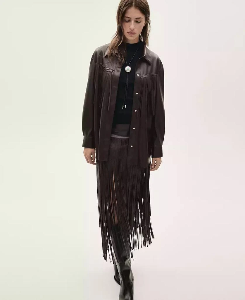 Mango Women's Leather-Effect Fringed Skirt 5