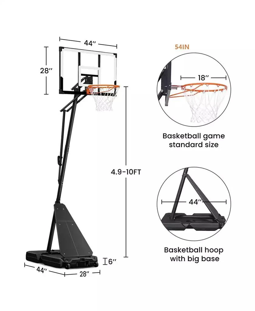 SKONYON 44 Inch Shatterproof Backboard Portable Basketball Hoop, 8-10FT Height Adjustable 4
