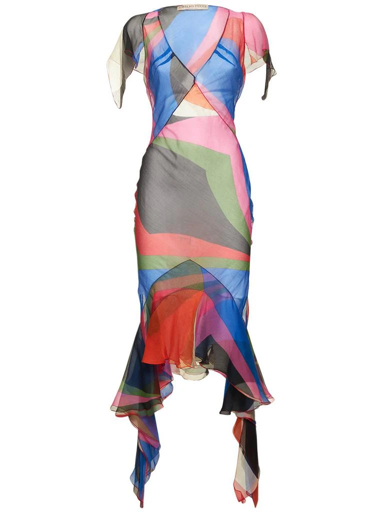PUCCI Crepe Goccia Print Ruffle Midi Dress 1