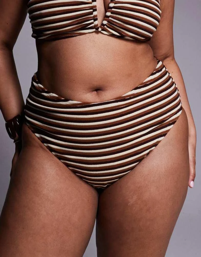 ASOS ASOS DESIGN Curve Tori towelling bikini short in stripe in caramel 3