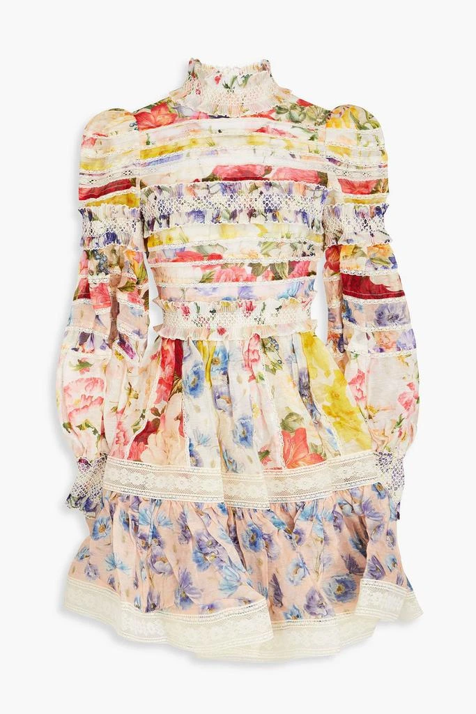 Zimmermann Tiered pleated floral-print linen and silk-blend gauze mini dress 1