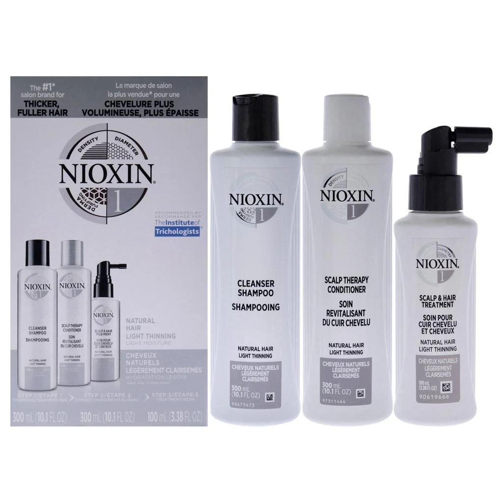 NIOXIN System 1 Kit by  for Unisex - 3 Pc 10.1oz Cleanser Shampoo, 10.1oz Scalp Therapy Conditioner, 3.38oz Scalp and Hair Treatment 1