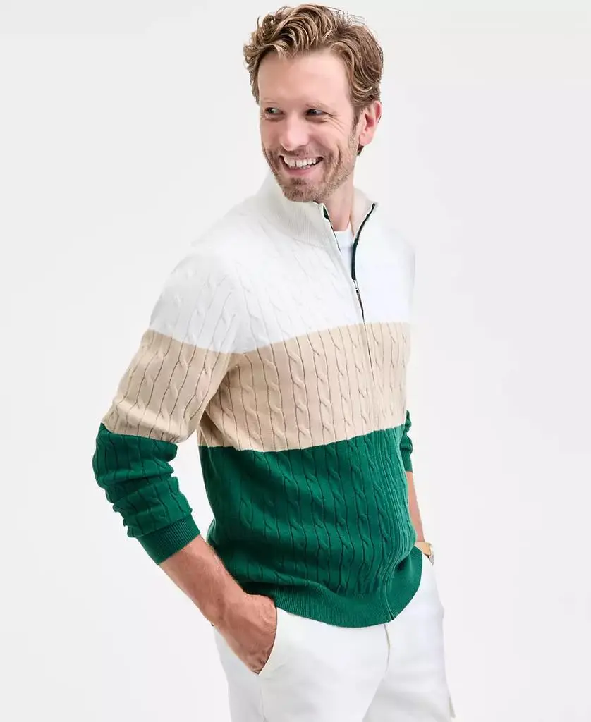 Club Room Men's Colorblocked Cable-Knit Full-Zip Sweater, Macy's Exclusive