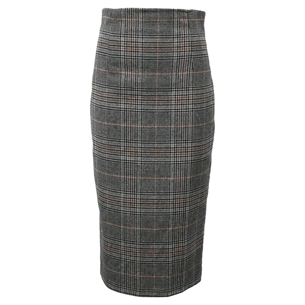 IRIS & INK Plaid Midi Pencil Skirt in Grey Wool 1