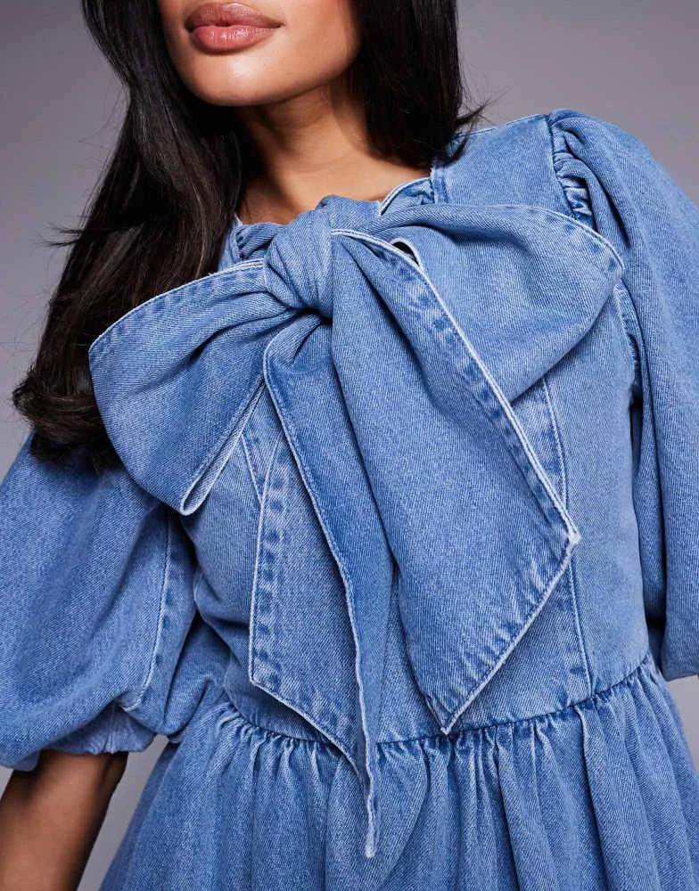 asos blue bow dress ASOS Design - Square Neck Mini Dress - Women - Polyester/Elastane - 12 US