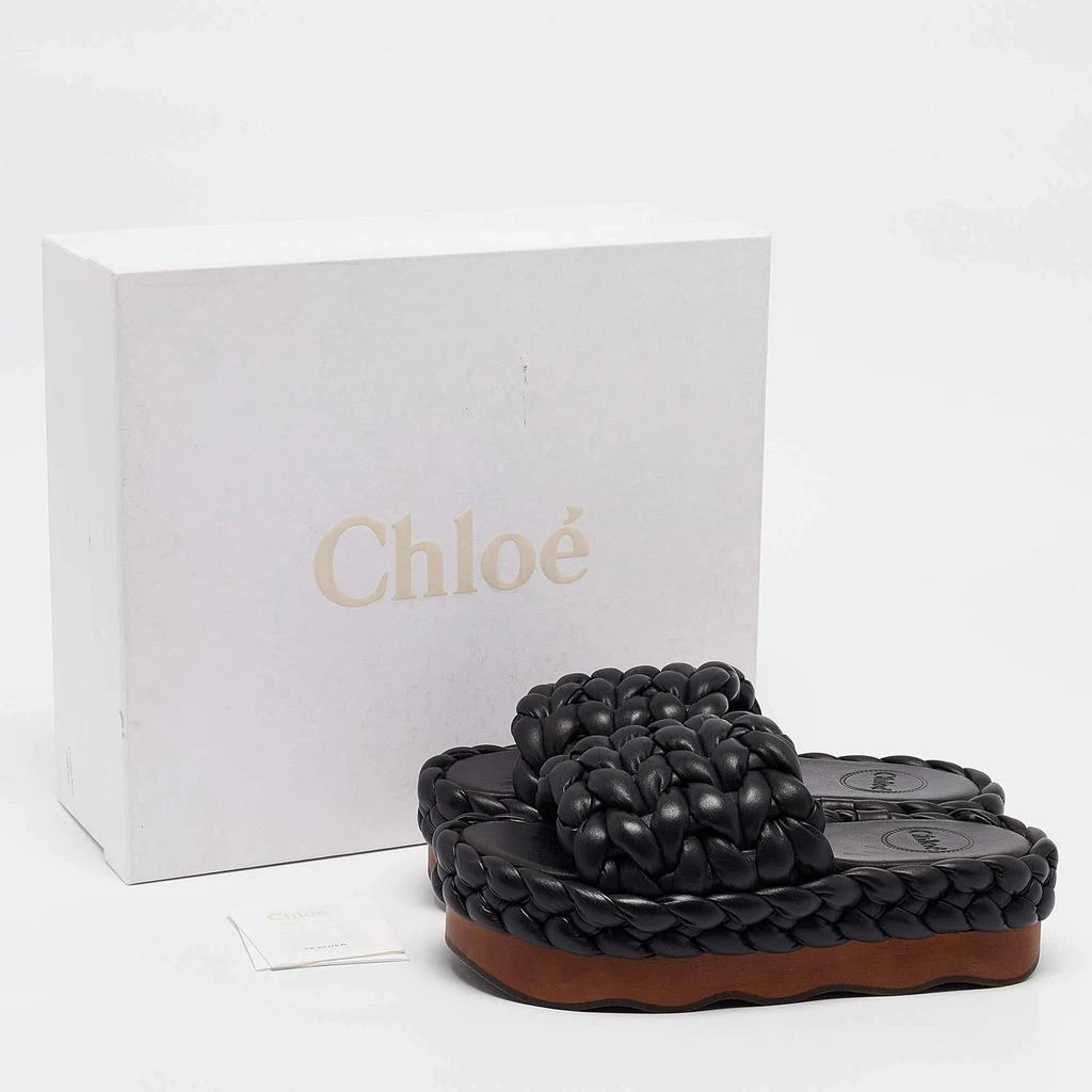 Chloé Chloe Black Leather Wavy Braided Flat Slides Size 38 9