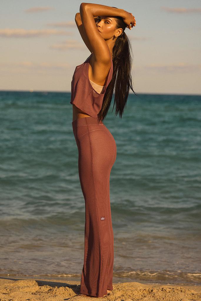 Alo Yoga Striped Mesh Tropical Nights Flare Pant - Chestnut