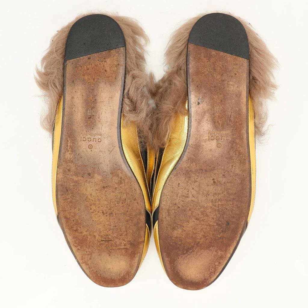 Gucci Gucci Gold/Black Leather Princetown Fur Lined Horsebit Mules Size 38 6
