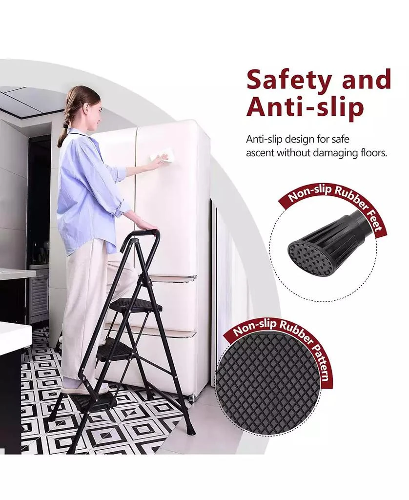 Flynama Four Step Folding Ladder Lightweight Steel Wide Anti Slip Pedal Portable Stool for Home Kitchen Office 8