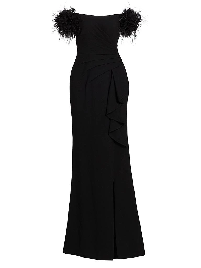 Teri Jon Feather-Embellished Crepe Off-The-Shoulder Gown - Dresses & Skirts  - Free Shipping