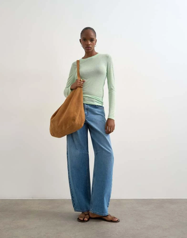 Topshop Topshop premium sheer rib scoop neck long sleeve top in mint green 2