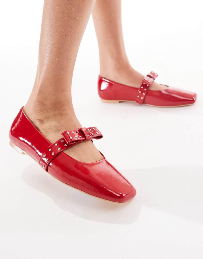 Glamorous Glamorous ballerina flats with bow detail in red