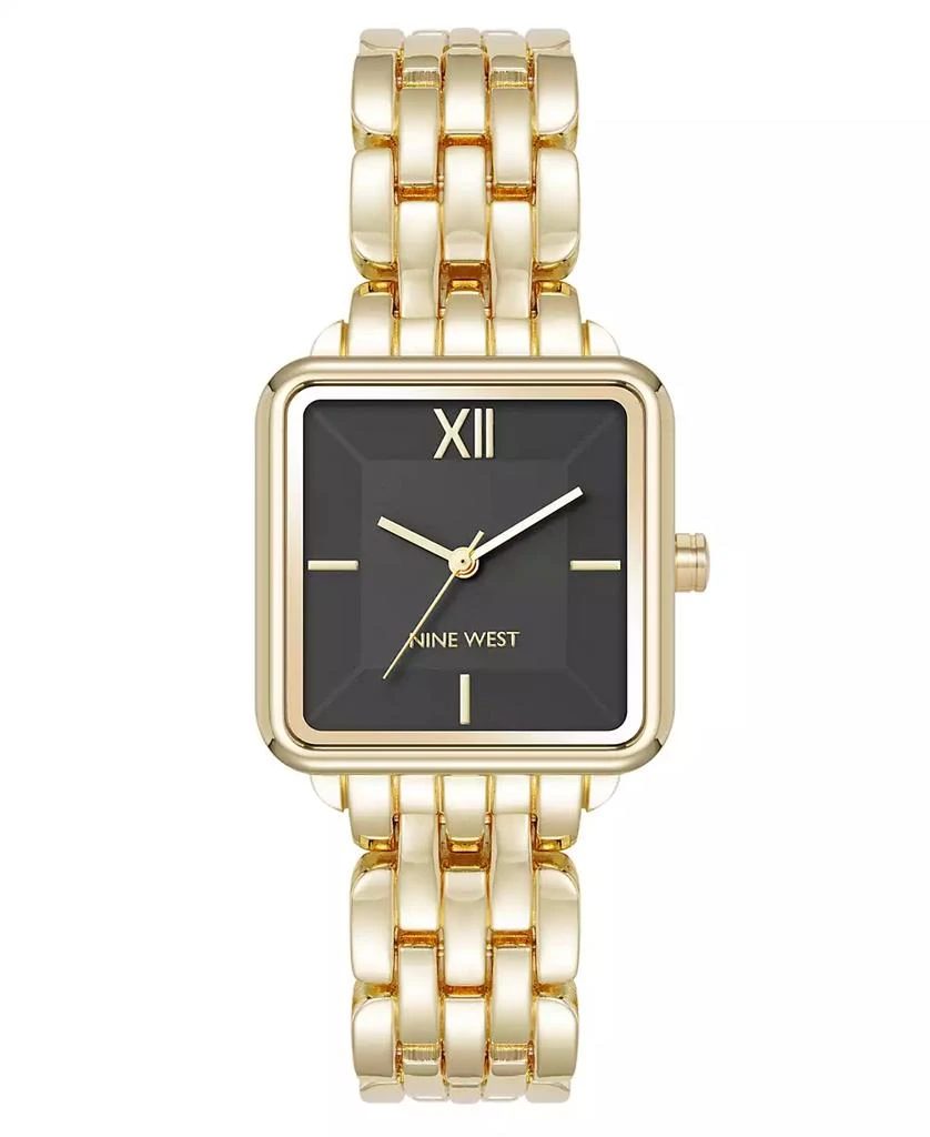 Anne Klein Women's Quartz Square Black and Gold-Tone Metal Alloy Watch, 29mm