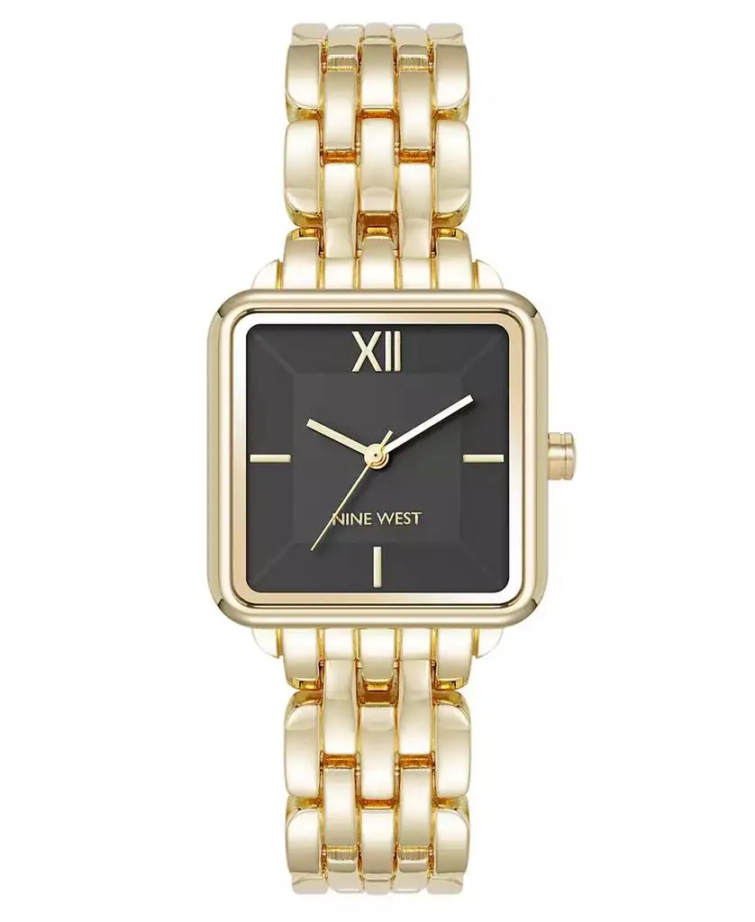 Anne Klein Women's Quartz Square Black and Gold-Tone Metal Alloy Watch, 29mm
