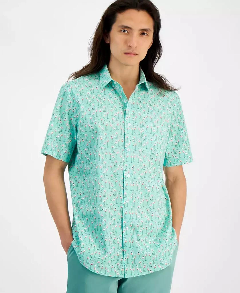 Club Room Men's Flamingo State Regular-Fit Stretch Printed Button-Down Poplin Shirt, Created for Macy's 1