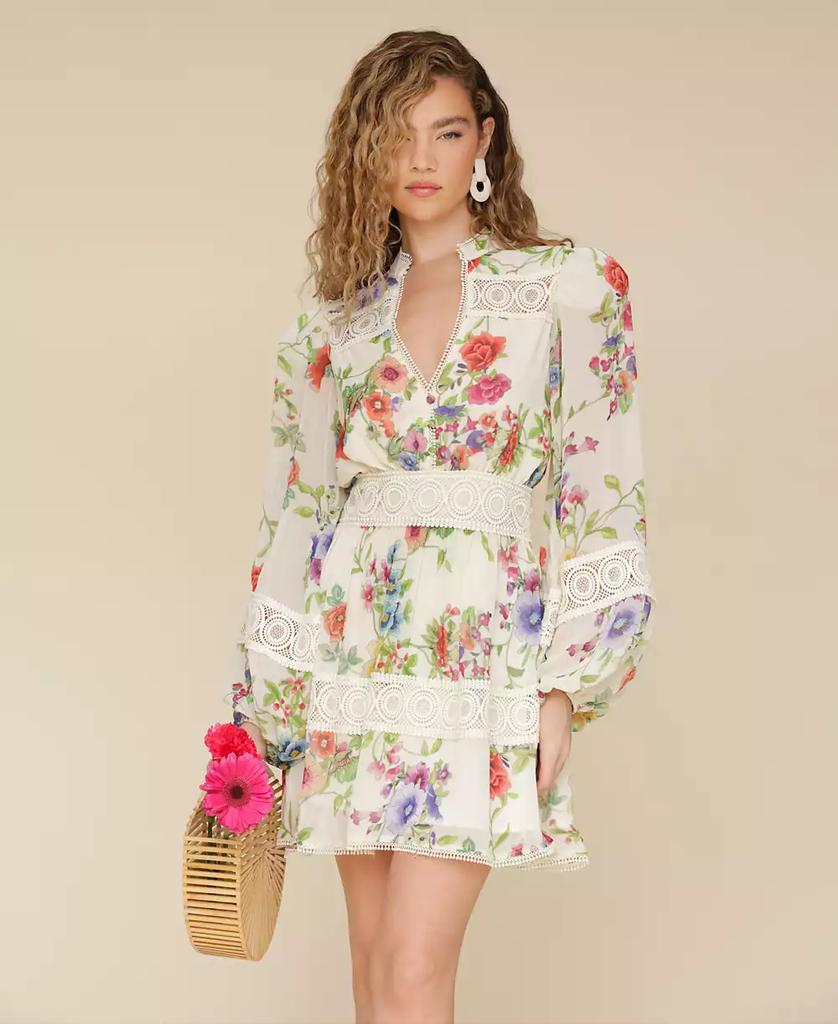 Avec Les Filles Women's Floral Lace-Trim Chiffon Dress