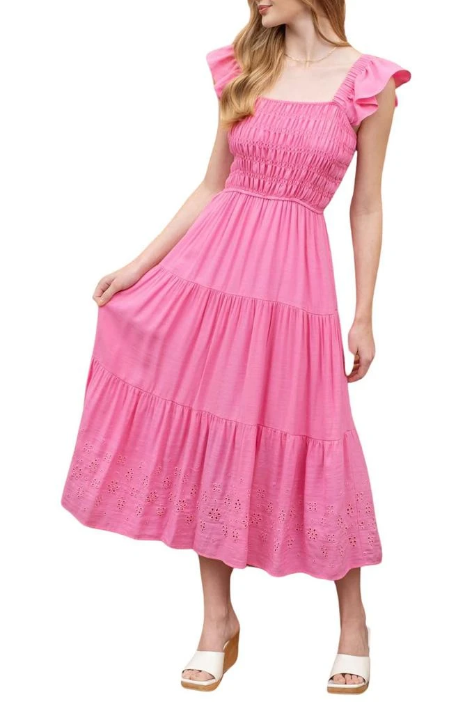 Blu Pepper Eyelet Flutter Sleeve Midi Dress 1