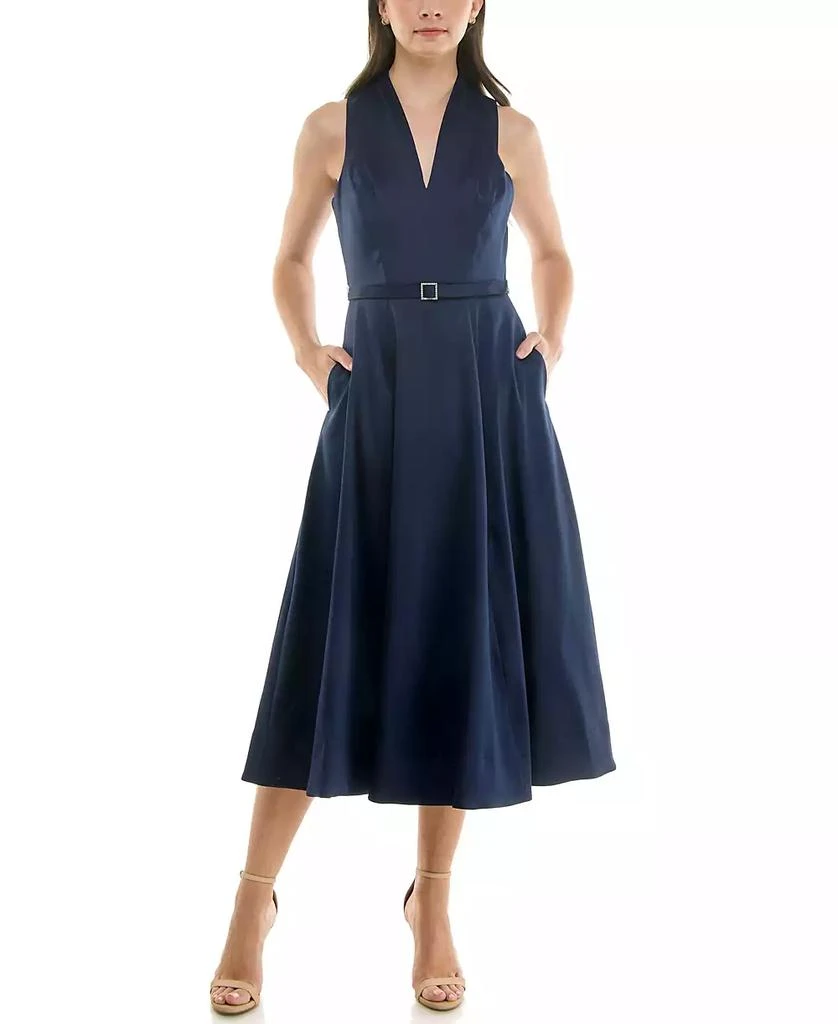 Taylor Women's Sleeveless Belted Mikado A-Line Dress 1