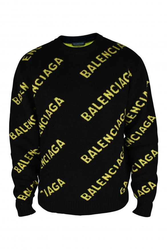 Balenciaga Men's luxury sweater balenciaga black and yellow logo knit sweater 1