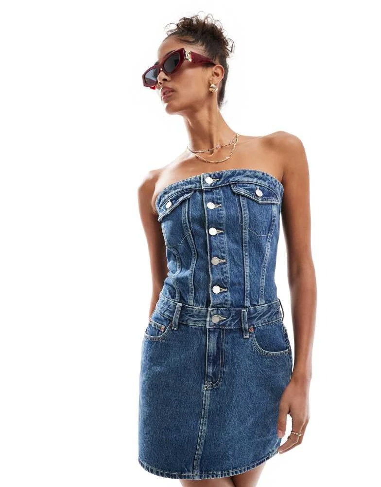 white christmas dresses Monte Strapless Denim Midi Dress