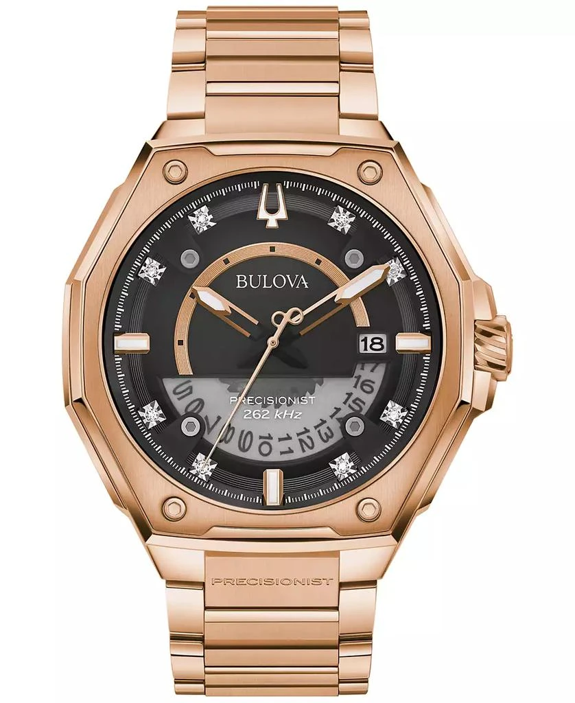 Bulova Men's Precisionist High Performance Quartz Diamond (1/20 ct. t.w.) Rose Gold-Tone Stainless Steel Bracelet Watch 47mm 1