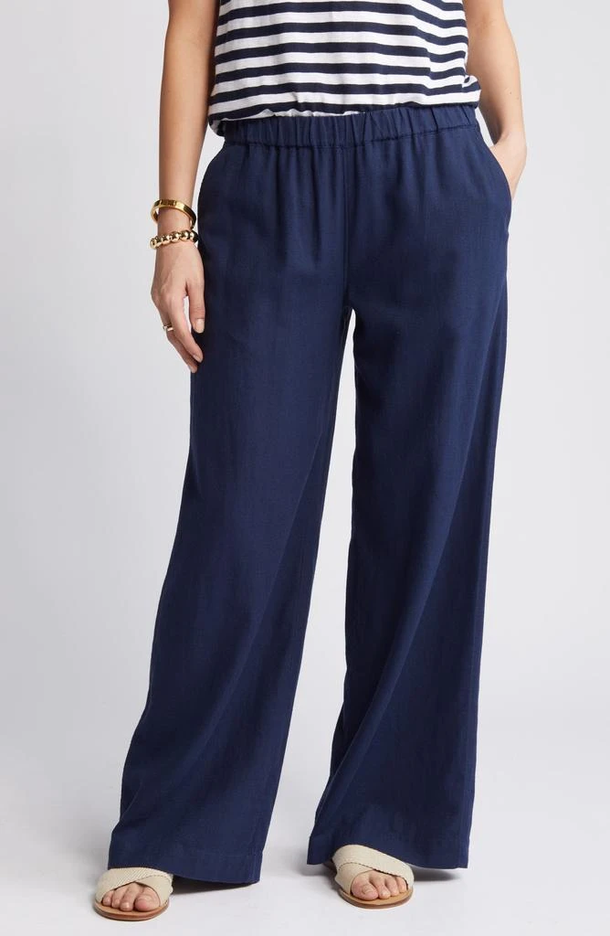 Caslon Wide Leg Pull-On Linen Blend Pants 8