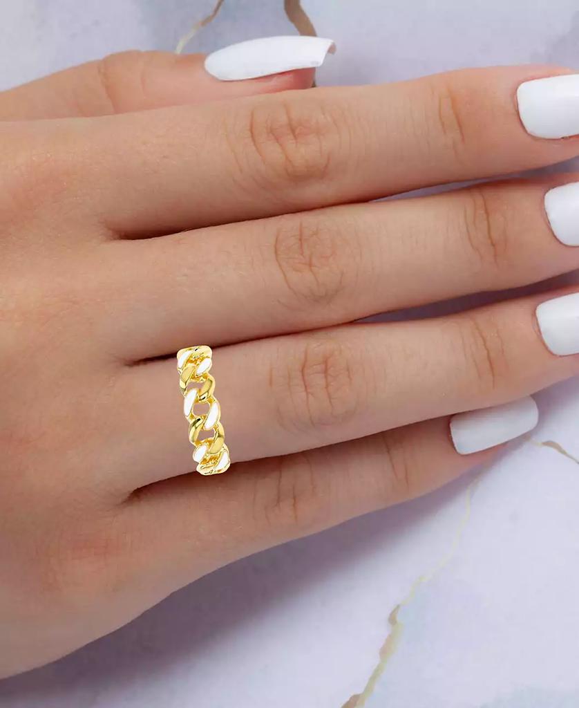 Macy's Macy’s Enamel Cuban Link Eternity Band Ring 14K Yellow Gold Over Sterling Silver