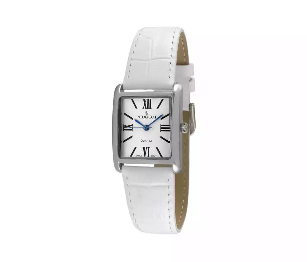 Peugeot Women's Tank Watch Roman Dial White Leather Strap