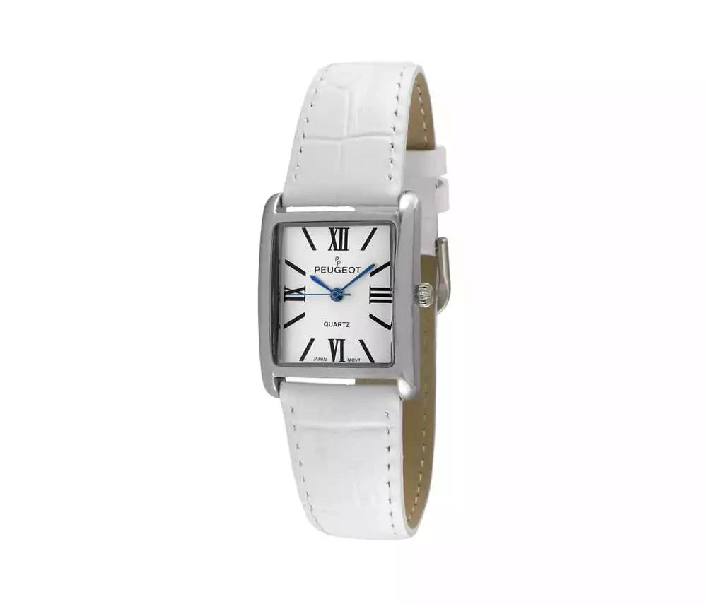 Peugeot Women's Tank Watch Roman Dial White Leather Strap 1