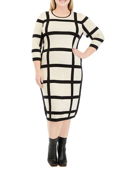 Julian Taylor Taylor Plus Size 3 4 Sleeve Windowpane Sheath Dress 1