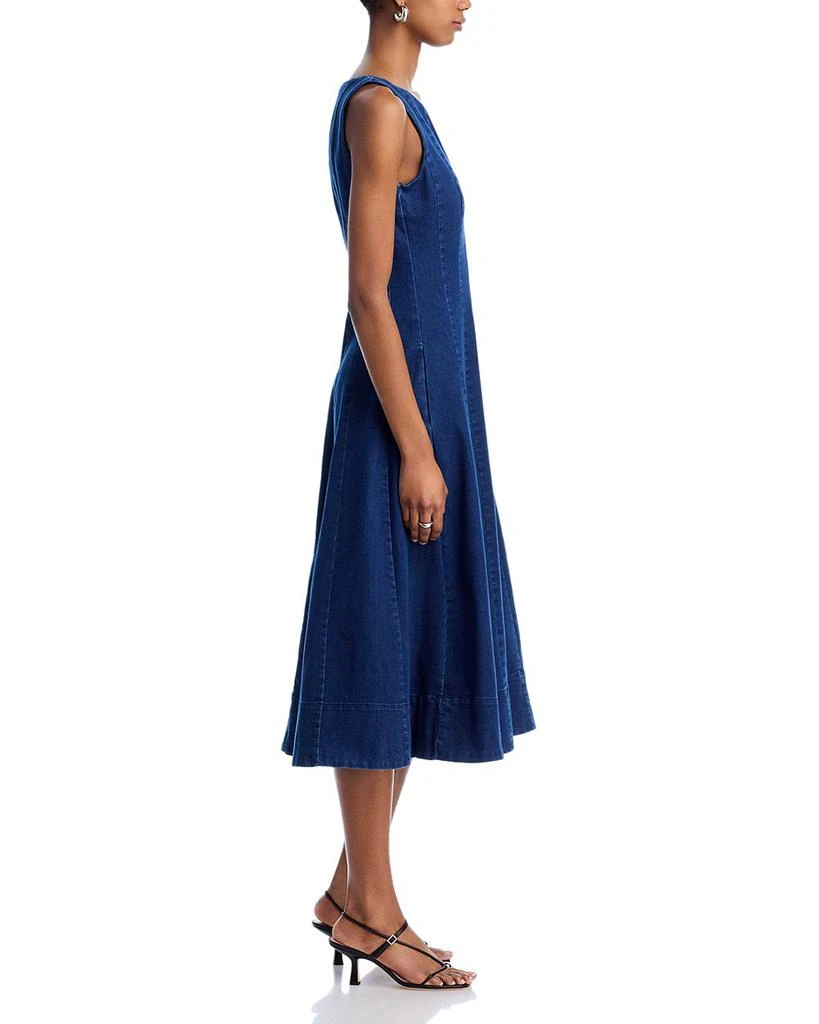 AQUA Denim Panel V Neck Sleeveless Midi Dress - Exclusive 5