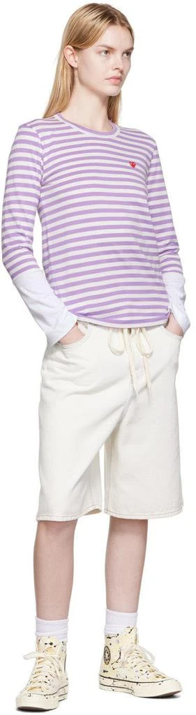 Comme des Garcons White & Purple Small Heart Patch Long Sleeve T-Shirt 4